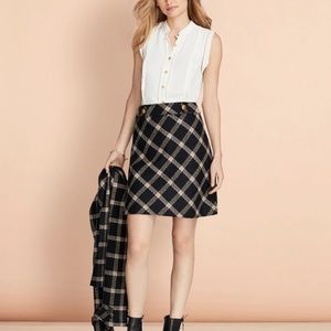 Brooks Brothers | Red Fleece Navy Blue Windowpane Boucle Wool Skirt